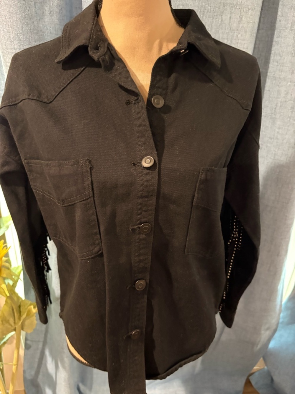 Versona Black Lace-Trim Sheer Panel Top